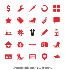 Template icon. collection of 25 template filled icons such as lion, badge, pen, medical cross tag, calendar, chat, star, wrench. editable template icons for web and mobile.