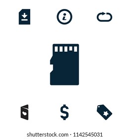 Template icon. collection of 7 template filled icons such as reload replay, memory card, info, dollar, tag, file. editable template icons for web and mobile.