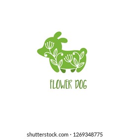 Template icon of dog with flower.Vector illustration