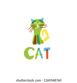 Template icon of funny cat.Vector illustration