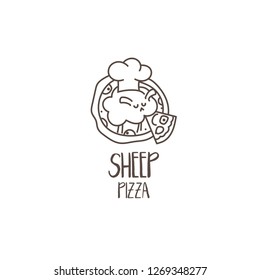 Template icon of funny pizza with sheep chef.Vector illustration