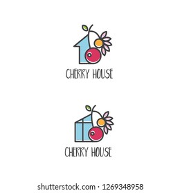 Template icon of houses with cherry.Vector illustration