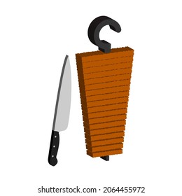 Logo del icono de plantilla para doner kebab y cuchillo, imagen isométrica de diseño 3d sobre fondo blanco, ilustración vectorial