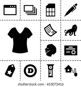Template icon. set of 13 filled templateicons such as lion, shirt, d letter, pen, burst, smart home, document, memory card, pendulum, diploma, tag