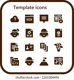  template icon set. 16 filled template icons. Simple modern icons about  - Question, Browser, Chat, Add, Avatar, File, d, ID, Trifold, Hot air balloon, Folder, Pyramid, Music store