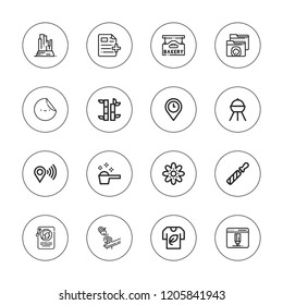 Template icon set. collection of 16 outline template icons with bamboo, badge, bakery, bbq, browser, detergent, file, flower, label, folder, placeholder, tshirt icons.