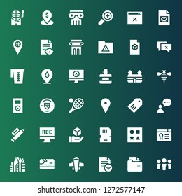 template icon set. Collection of 36 filled template icons included Chat, Folder, File, Airplane, Card, Urban, Certificate, Shapes, Memory card, Cube, Computer, Marker, Label, Placeholder