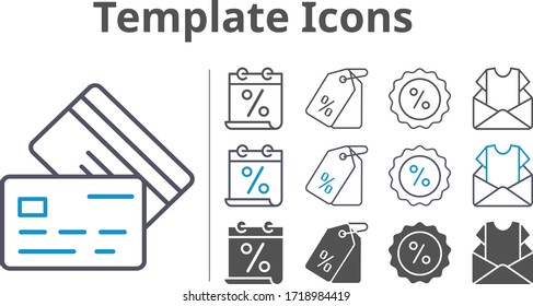 template icon set included calendar, newsletter, price tag, discount, credit card icons