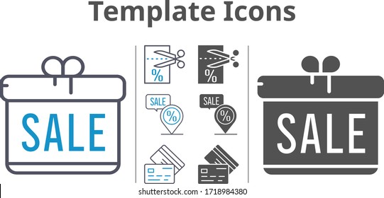 template icon set included gift, voucher, placeholder, credit card icons