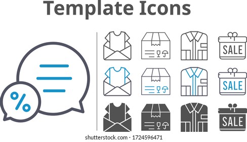 template icon set included gift, newsletter, package, shirt, chat icons