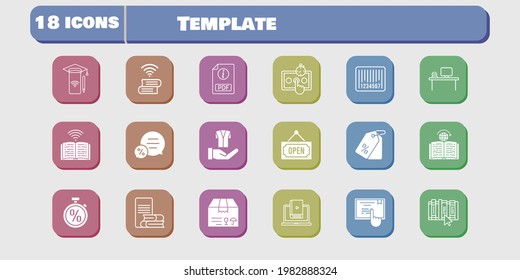 template icon set. included package, smartphone, test, learn, book, jacket, learning, touchscreen, pdf, desktop, online-learning icons on white background. linear, filled styles.