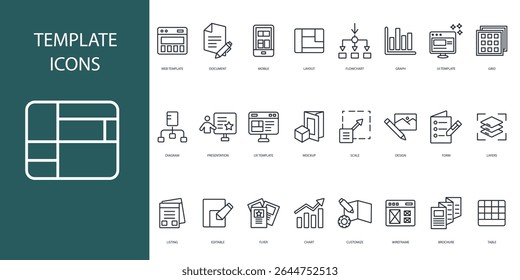 template icon set.vector.Editable stroke.linear style sign for use web design,logo.Symbol illustration.