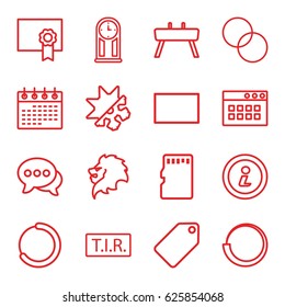 Template icons set. set of 16 template outline icons such as lion, tag, calendar, circle intersection, TIR, chat, memory card, burst, cold and hote mode, info, diploma