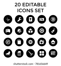 Template icons. set of 20 editable filled template icons such as lion, d letter, browser window, medical cross tag, xy. best quality template elements in trendy style.