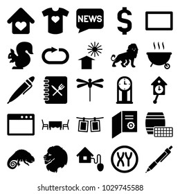 Template icons. set of 25 editable filled template icons such as lion, chameleon, diploma, reload replay, browser window, pen, t-shirt with heart, photos on rope, burst