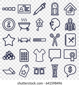 Template icons set. set of 25 template outline icons such as lion, barber scissors, shirt, mud, hoodie, badge, pen, chat, photos on rope, home lock, menu, restaurant table