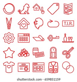 Template icons set. set of 25 template outline icons such as lion, tag, mud, sleeveless shirt, circle intersection, tir, reload replay, play in gear, scissors