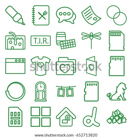 Template icons set. set of 25 template outline icons such as lion, mud, circle intersection, tir, folder with heart, chat, hair, t-shirt with heart, love card, memory card