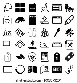 Template icons. set of 36 editable filled and outline template icons such as pen, browser window, loading, menu, cold and hote mode, sport score, carpet, carpet in the sun
