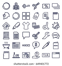 Template icons set. set of 36 template outline icons such as lion, barber scissors, shirt, hoodie, tir, chat, cd on hand, pen, scissors, memory card, burst, wrench, home lock