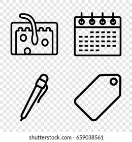 Template icons set. set of 4 template outline icons such as tag, calendar, hair