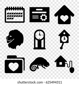 Template icons set. set of 9 template filled icons such as lion, chameleon, calendar, folder with heart, love home, smart home, pendulum