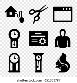 Template icons set. set of 9 template filled icons such as squirrel, barber scissors, hoodie, smart home, pendulum, diploma