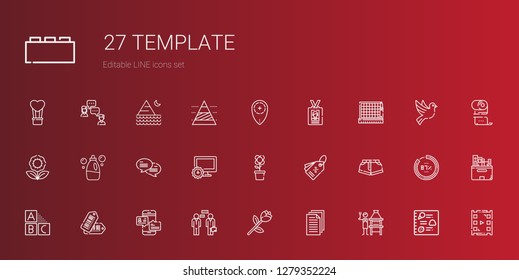 template icons set. Collection of template with brick grill, files, rose, conversation, chat, tags, cubes, shorts, tag, flower, computer. Editable and scalable template icons.