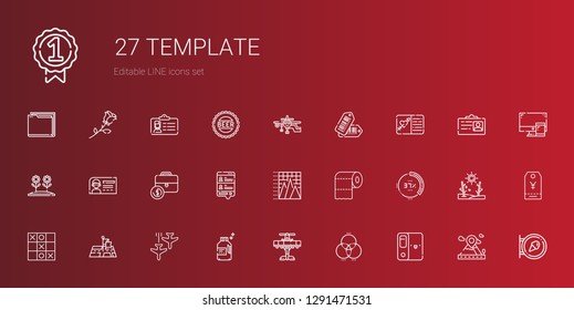 template icons set. Collection of template with folder, rgb, airplane, detergent, plane, position, tic tac toe, percentage, toilet paper. Editable and scalable template icons.