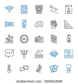 template icons set. Collection of template with hot air balloon, cards, wooden, conversation, tulip, tic tac toe, audiobook, pyramid, poseidon. Editable and scalable template icons.