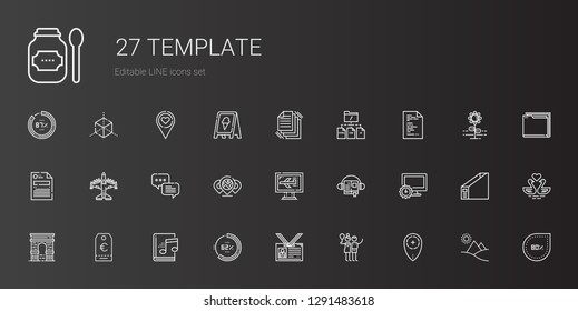 template icons set. Collection of template with placeholder, birch, id card, percentage, audiobook, tag, arc, computer, chat, airplane, file. Editable and scalable template icons.