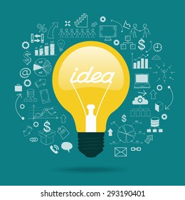 Template idea infographics. Light bulb surrounded by doodle icons
