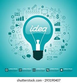 Template idea infographics. Light bulb surrounded by doodle icons