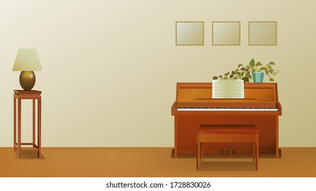 The template illustration background picture of piano room. ( vector )