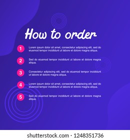 template illustration how to order, format order, Online payment, Payment options, call to action, online shop, social media. Modern design.