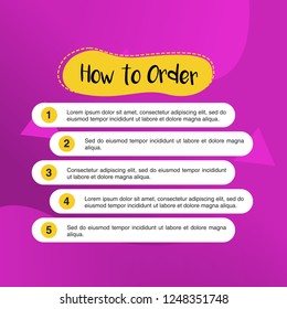 template illustration how to order, format order, Online payment, Payment options, call to action, online shop, social media. Modern design.