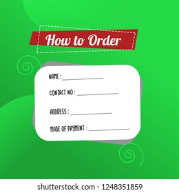 template illustration how to order, format order, Online payment, Payment options, call to action, online shop, social media. Modern design.