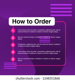 template illustration how to order, format order, Online payment, Payment options, call to action, online shop, social media. Modern design.