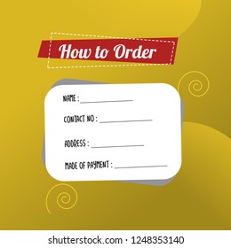 template illustration how to order, format order, Online payment, Payment options, call to action, online shop, social media. Modern design.
