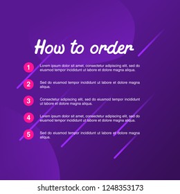 template illustration how to order, format order, Online payment, Payment options, call to action, online shop, social media. Modern design.