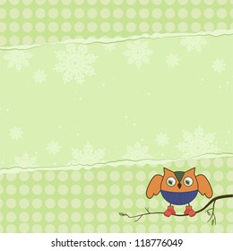 template illustration on the card with an owl in green color