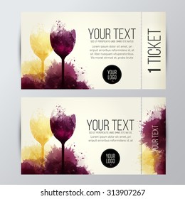 Template with illustration of wine glasses. Colors and expressive design with wine stains. vector