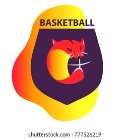 Template image ball for basketball game with face fire fox. Design sign. Modern professional logo. Concept image for college club, team, children school,  championship. Vector illustration
