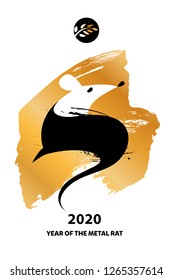 Template image for Happy new year party with violet rat, mice on white background. Lunar horoscope sign mouse. Chinese Happy new year 2020. Funny sketch mouse with long tail. Vector illustration.  
