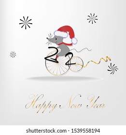 Template image for Happy new year party with violet rat, mice on color background. Lunar horoscope sign mouse. Chinese Happy new year 2020. Funny sketch mouse with long tail. Vector illustration.