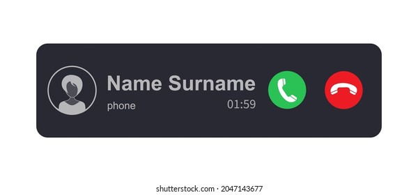 Template for the incoming call screen with icons. Smartphone interface, web applications. Voice mail, call, video chat screen. Flat style.