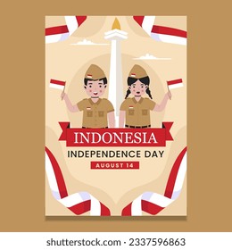 Afiche vertical del Día de la Independencia de Indonesia. Ilustración vectorial plana