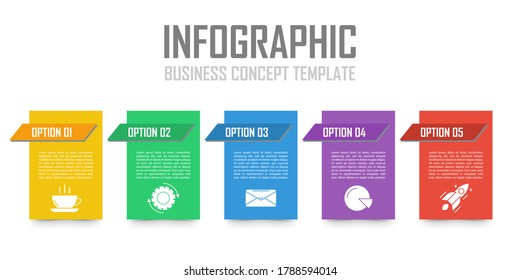 Template infographic with 5 steps or options. Design can be used for diagram, chart, presentation or web. Business concept.