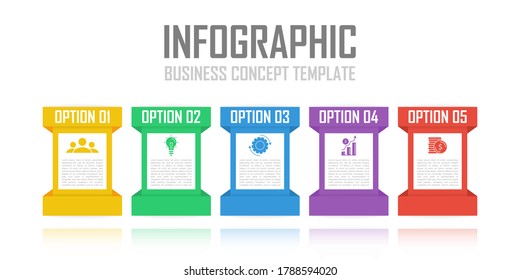 Template infographic with 5 steps or options. Design can be used for diagram, chart, presentation or web. Business concept.