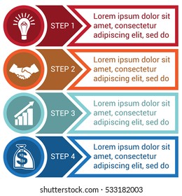 Template for infographic from circles, arrows and lines, for 4 positions 